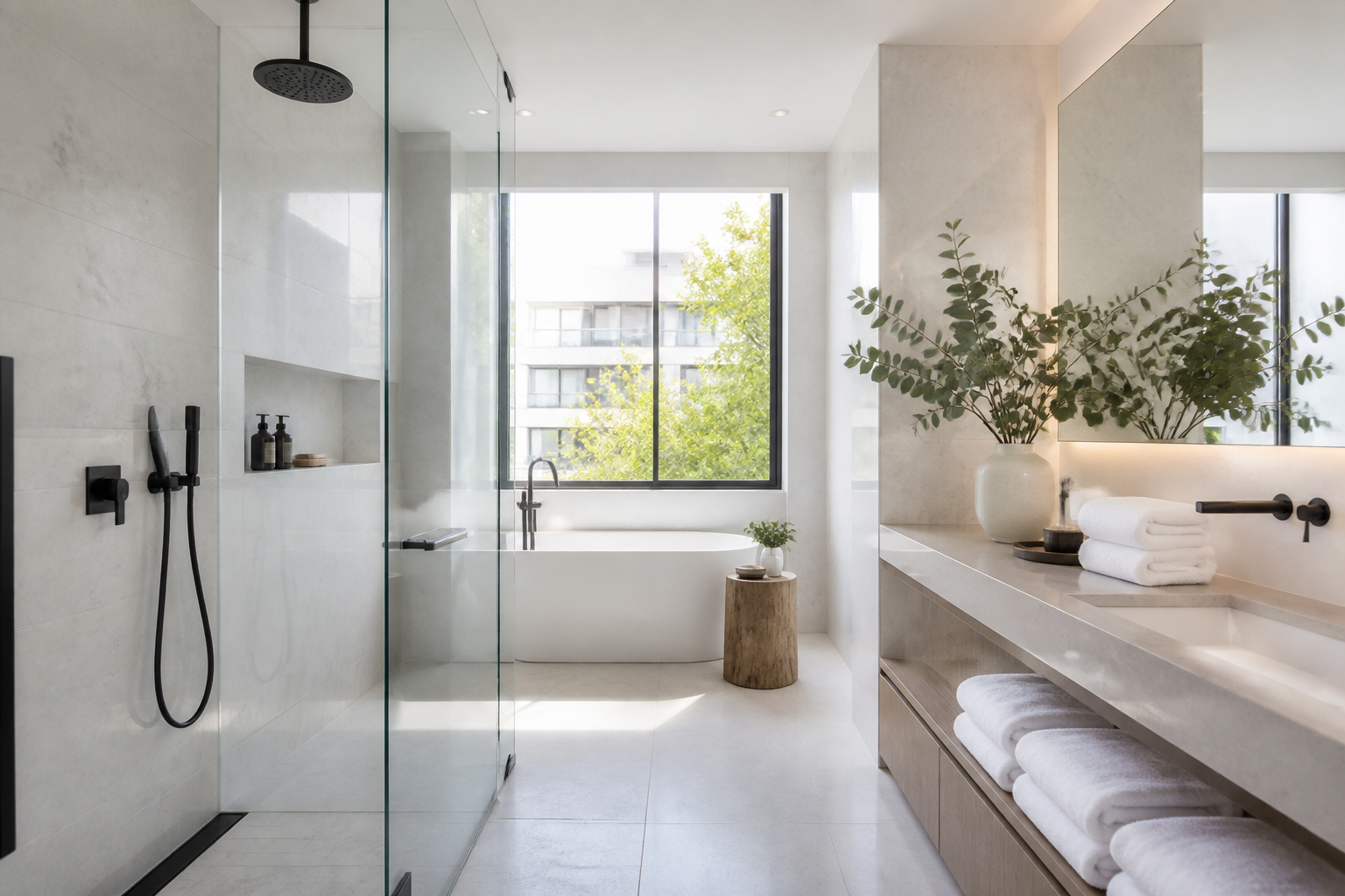 Salle de bain spa, propre et lumineuse